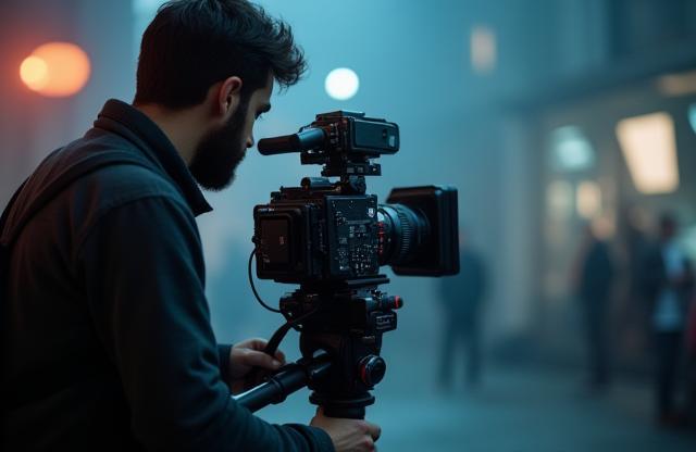 Person using professional video camera